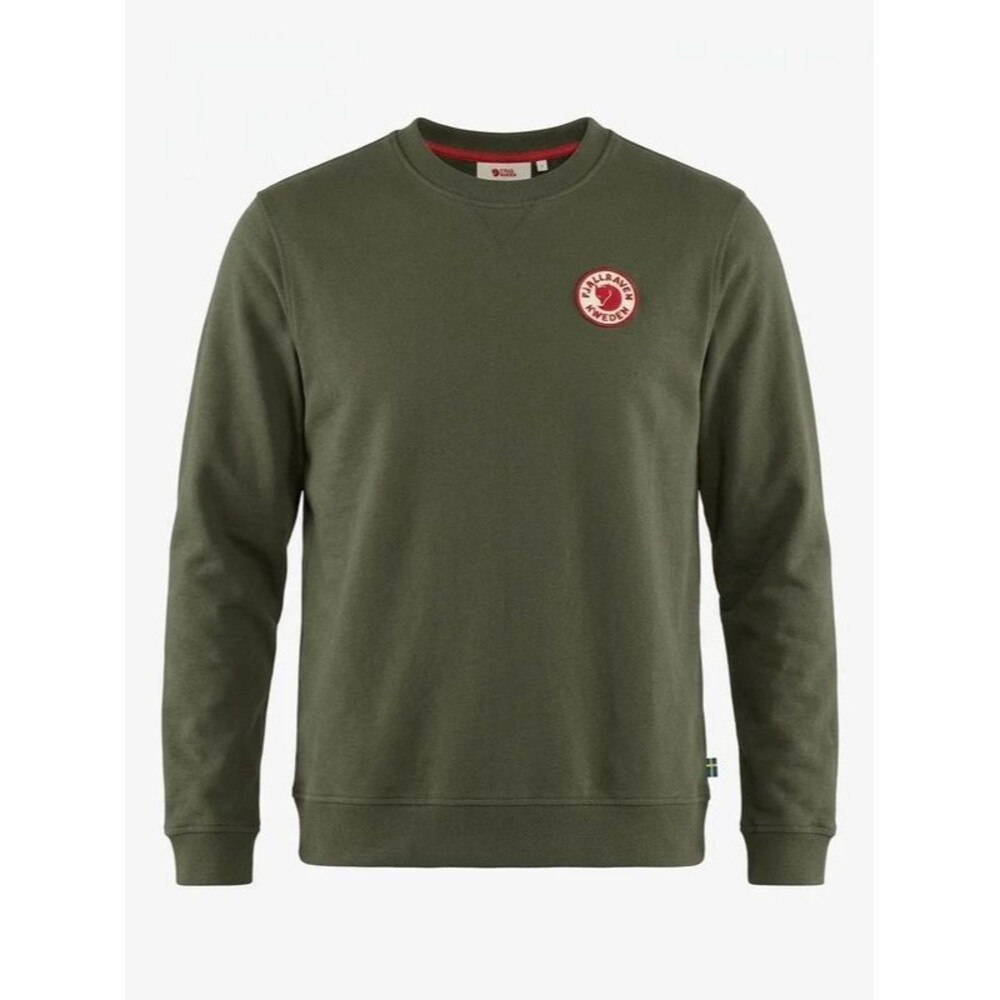 New Fjallraven 1960 Logo Badge Sweater Men Olive Green 100% Organic Cotton